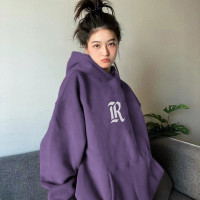 高街vibe紫色衛衣女連帽春秋季韓系寬鬆復古美式慵懶chic上衣外套
