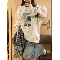 圓領灰色厚棉T女2023新款寬鬆設計感小眾春秋薄款慵懶風小個子上衣