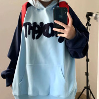 國潮美式字母印花連帽運動衫女秋季2023年新款潮牌情侶寬鬆長袖上衣