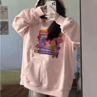 甜系少女高街vibe美式衛衣女春秋款設計感小眾卡通印花連帽上衣潮