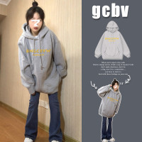 美式慵懶chic灰色厚棉T女春秋季hiphop潮牌連帽上衣女小眾薄款外套