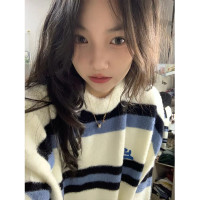 古著vintage條紋針織毛衣女秋冬設計感小眾慵懶風軟糯糯上衣ins潮