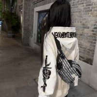 國潮牌美式高街衛衣女春秋連帽薄款小眾設計感歐美hiphop情侶外套