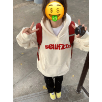 美式復古寬鬆重磅連帽運動衫女秋冬季2023爆款韓系風格加絨加厚上衣