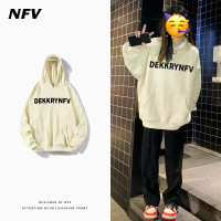 韓版原宿風簡約字母印花連帽運動衫女秋冬款寬鬆bf慵懶風學生上衣男