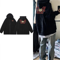 美式hiphop潮牌黑色開衫連帽運動衫女秋冬新款高街重磅復古百搭外套