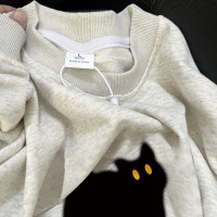 新品，百搭氣質！韓系慵懶風套頭休閒上衣女設計感小眾印花上衣外套潮