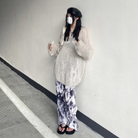 Takeoff咖哩人秋新款寬鬆微透針織衫毛衣顯瘦百搭日韓街頭男女潮