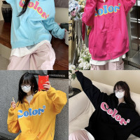 咖哩人秋美式復古彩色高街連帽運動衫外套開衫多巴胺男女學生百搭