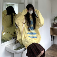 咖哩人原創自制字母印花多色連帽運動衫寬鬆休閒男女情侶慵懶上衣bf