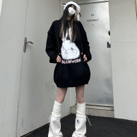 咖哩人原創新款毛絨兔子字母寬鬆圓領毛衣冬季百搭加厚長袖上衣