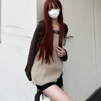 咖哩人春新款美式復古插肩袖設計感上衣針織打底衫長袖T恤女寬鬆