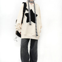 咖哩人美式復古毛圈繡五角星男女連帽運動衫ins寬鬆字母情侶上衣潮