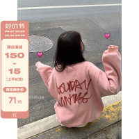 馨幫幫  自制韓版簡約潮流噴漆塗鴉字母印花圓領寬鬆休閒厚棉加絨