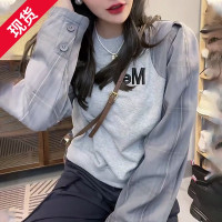 韓版時尚字母刺繡西裝拼接厚T恤女2022秋冬洋派寬鬆圓領套頭上衣潮