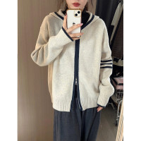 灰色連帽毛衣外套女秋冬季韓版慵懶風奶呼呼軟糯拉鍊羊絨針織開衫