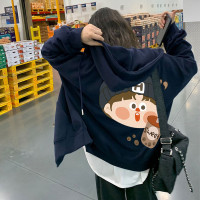 oversize拉鍊連帽薄款厚棉T女chic港風2023春秋冬季新款情侶裝外套