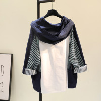 連帽條紋襯衫外套女2023年秋冬季新款韓版設計感寬鬆襯衫開衫上衣