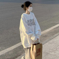 白色圓領厚棉T女春秋寬鬆oversize小眾高街潮牌ins潮上衣秋冬加絨