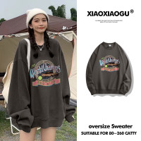 秋季衛衣女薄款學生韓版潮牌大尺碼寬鬆慵懶風圓領復古美式上衣長袖