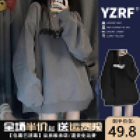 春季薄款圓領厚棉T女寬鬆bf慵懶風美式復古hiphop潮牌拼色無帽上衣