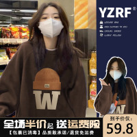 圓領厚棉T女小眾設計感美式復古春秋薄款2023寬鬆無帽套頭上衣潮牌