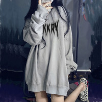 春秋冬2023新款中長版圓領厚棉T女寬鬆慵懶風美式加絨加厚無帽上衣