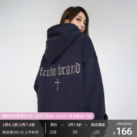 FCURVE原創美式高街哥特十字架刺繡重磅連帽運動衫拉鍊加絨國潮情侶