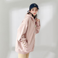 春裝薄款中長版遮屁股粉色連帽運動衫外套女寬鬆OVERSIZE設計感ins
