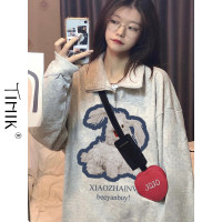 Polo翻領衛衣女款2023秋季新款小狗設計感休閒百搭半拉鍊寬鬆外套