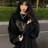 美式復古衛衣女春秋薄款2023新款爆款韓版寬鬆圓領長袖無帽上衣潮