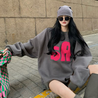 灰色厚棉T女春秋薄款2023新款爆款時尚洋派美式復古中長版圓領外套