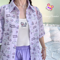 甜心轟炸機 日系甜美貓咪短袖JK制服翻領襯衫女夏原宿y2k中袖上衣