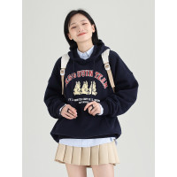 DESSUU秋冬復古學院風連帽加絨衛衣女兔子印花寬鬆帽衫丨兔年限定