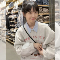 灰色小羊加絨衛衣女春秋2023新款復古oversize小眾設計感純棉外套