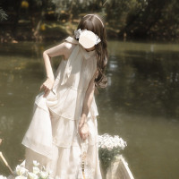 胡桃木JK【月光曲】刺繡掛頸三層蛋糕裙優雅洋裝仙女裙輕lolita