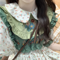 碎花洋裝秋重工款刺繡森系學院風娃娃領小清新甜美小個子長裙潮