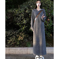 2023秋冬季新款休閒寬鬆顯瘦慵懶針織打底內搭連帽毛衣洋裝子女