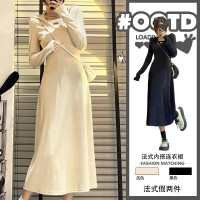 法式氣質假兩件連帽運動衫裙2023春季新款包臀魚尾裙修身中長洋裝