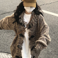 美式復古開衫毛衣女春秋季穿搭上衣爆款寬鬆設計感百搭針織衫外套