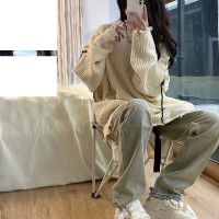 破洞毛衣女秋冬寬鬆外穿慵懶風bf日系復古設計感小眾軟糯針織外套