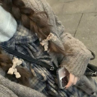 Female pilot蝴蝶結毛呢格子連身裙女秋冬針織衫外套毛衣法式套裝