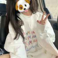 藝術生奶甜彩虹字母落肩圓領長袖上衣女學生衛衣oversize無帽外套