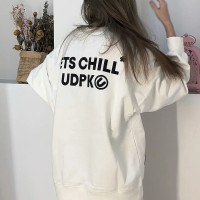 美式復古oversize高街衛衣女秋冬ins潮牌白色上衣小個子無帽外套