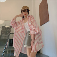 200斤胖妹妹夏季ins條紋中長版薄款襯衫加肥加大碼學生防曬襯衫女