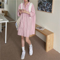 200斤胖妹妹女裝春季ins中長版長袖襯衫洋裝加肥大尺碼學生襯衫
