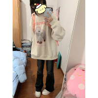 小個子美式復古灰色厚棉T女春秋2023新款oversize圓領港味chic上衣