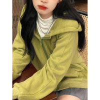 芥末綠衛衣女春秋2023年新款韓版連帽寬鬆長袖上衣開衫外套ins潮