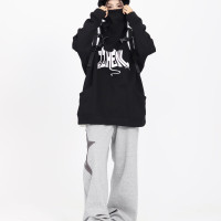 ZZHenL 原創秋冬美式街頭暗黑小惡魔寬鬆加絨oversize連帽運動衫潮