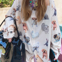 bunnybunnygun原創設計 原宿風oversize秋季狗狗印花薄款通勤襯衫